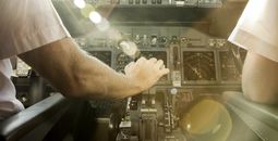 Pilots before take off, cockpit, airplane
