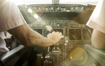 Pilots before take off, cockpit, airplane
