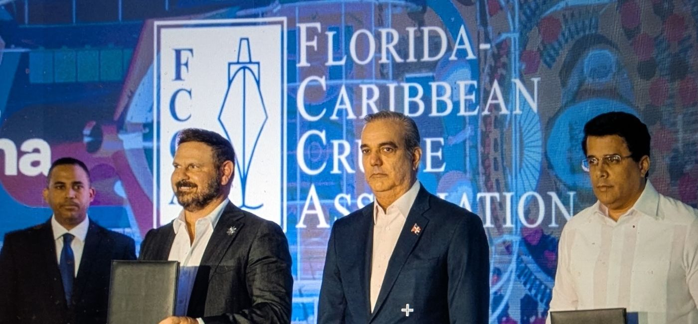 Image: From left, FCCA President Adam Ceserano, Dominican Republic President Luis Abinader and Dominican Republic Minister of Tourism David Collado. (Source: Dominican Republic of Tourism)