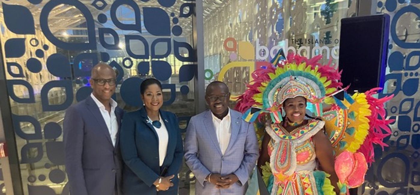 Image: Bahamas Tourism leaders with DPM Chester Cooper and Junkanoo dancer on a previous visit to Canada (Photo Credit: Bahamas Ministry of Tourism)