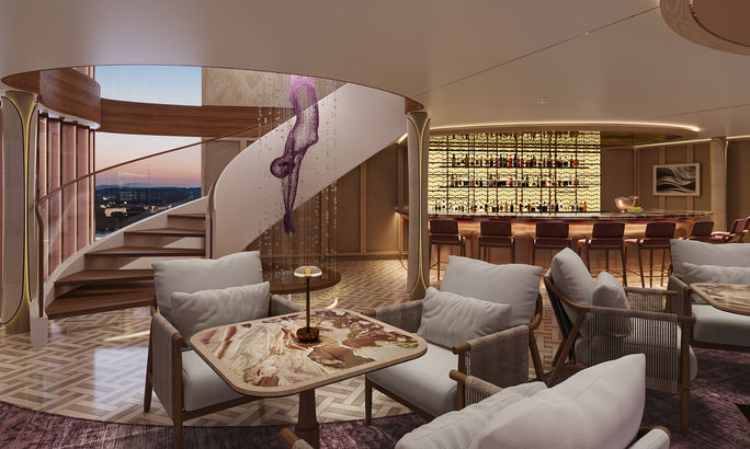 A rendering of the lounge on one of Celebrity's new river cruise ships