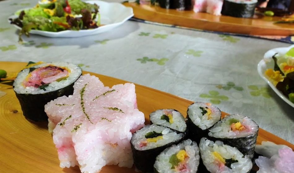 Artistically presented sushi in Mitake on a Walk Japan tour.