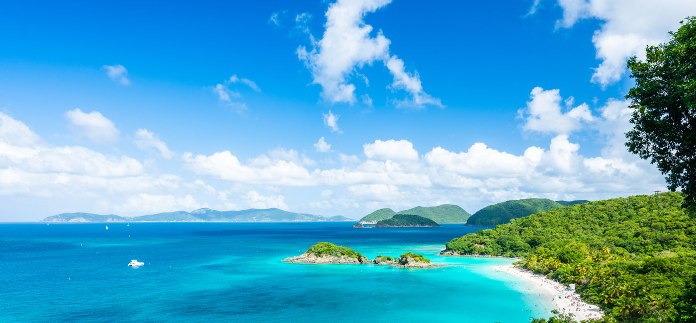 Image: Aerial view of Trunk Bay in St. John, US Virgin Islands. (Photo Credit: Adobe Stock / SeanPavonePhoto)