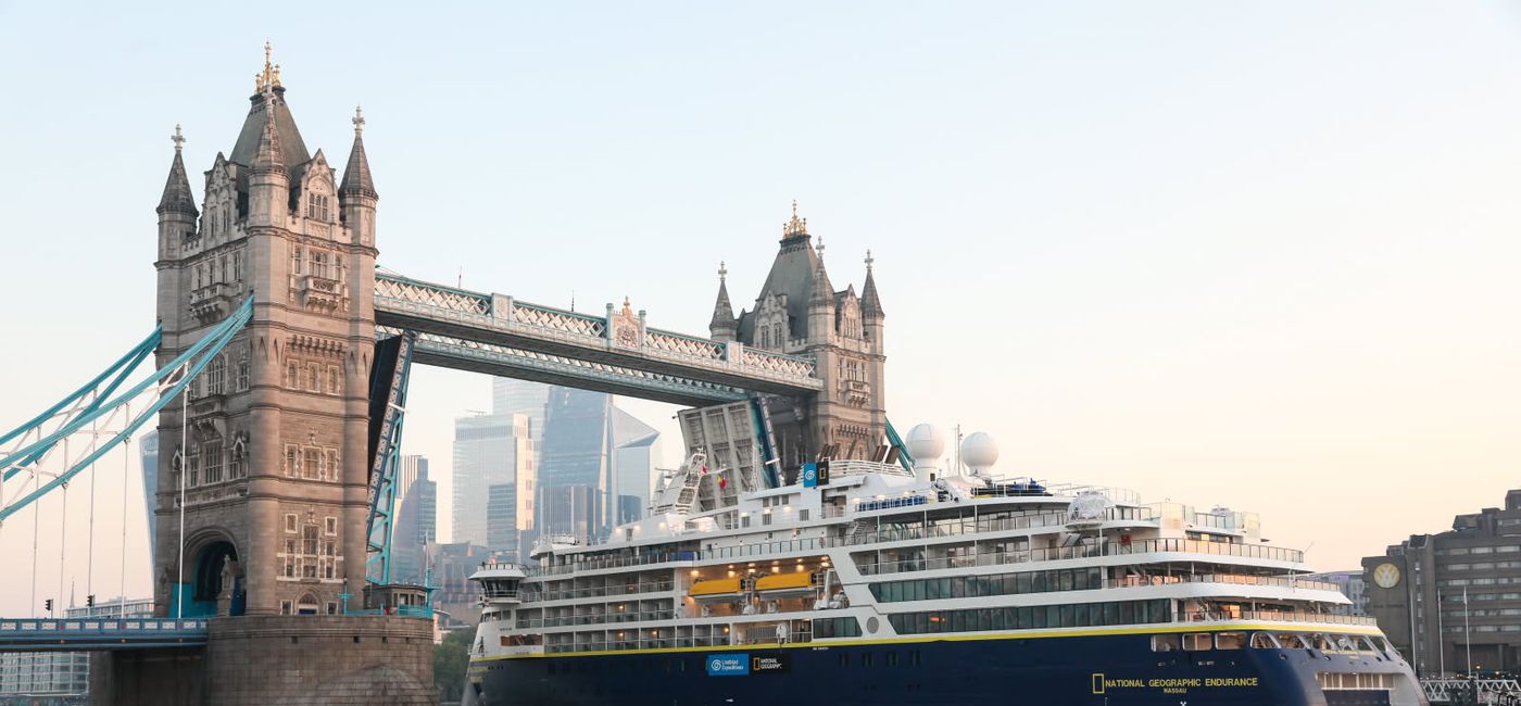 Image: Le National Geographic Endurance est entré dans le port de Londres le 1er mai 2025. (Source: National Geographic-Lindblad Expeditions)