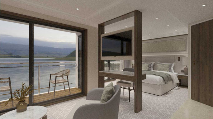 Rendering of a Grand Suite aboard the new Riviera Radiance. Rendering of a Grand Suite aboard the new Riviera Radiance.