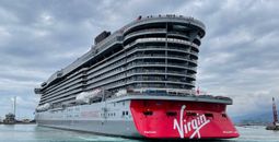 Virgin Voyages' Resilient Lady during sea trails. (photo via Virgin Voyages)