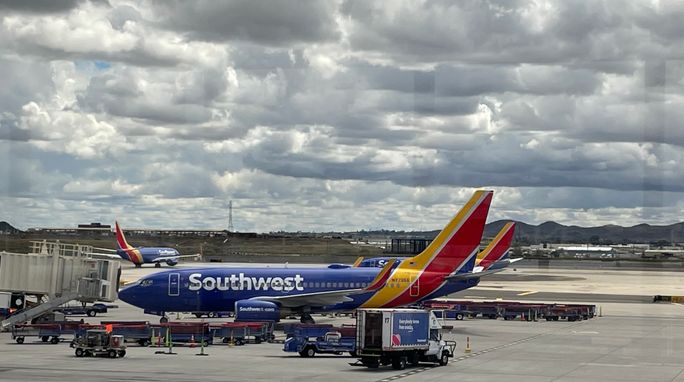 Southwest Airlines plane at Phoenix Sky Harbor International Airport Southwest Airlines plane at Phoenix Sky Harbor International Airport