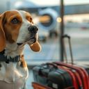 Customs and Border Protection airport sniffer dog (generated with AI).