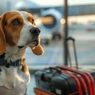 Customs and Border Protection airport sniffer dog (generated with AI).