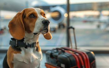 Customs and Border Protection airport sniffer dog (generated with AI).