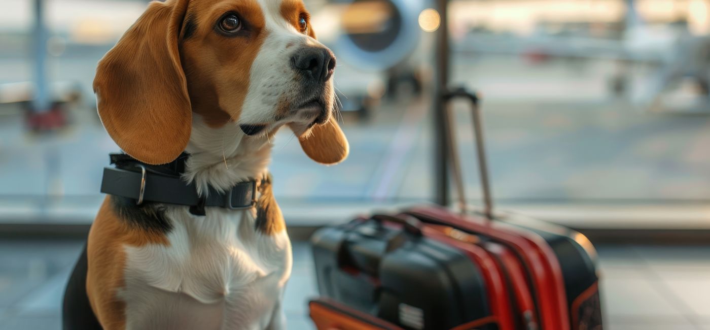 Image: Customs and Border Protection airport sniffer dog (generated with AI).