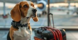 Customs and Border Protection airport sniffer dog (generated with AI).
