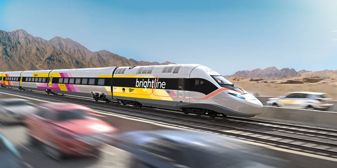 Brightline West-Zug zwischen Las Vegas und Südkalifornien Brightline West-Zug zwischen Las Vegas und Südkalifornien