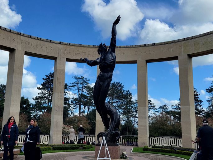 Spirit of American Youth Rising from the Waves, statue at the Normandy American Cemetery. lacey pfalz, cemetery, memorial, statues, normandy, normandy american cemetery, D-Day, WWII