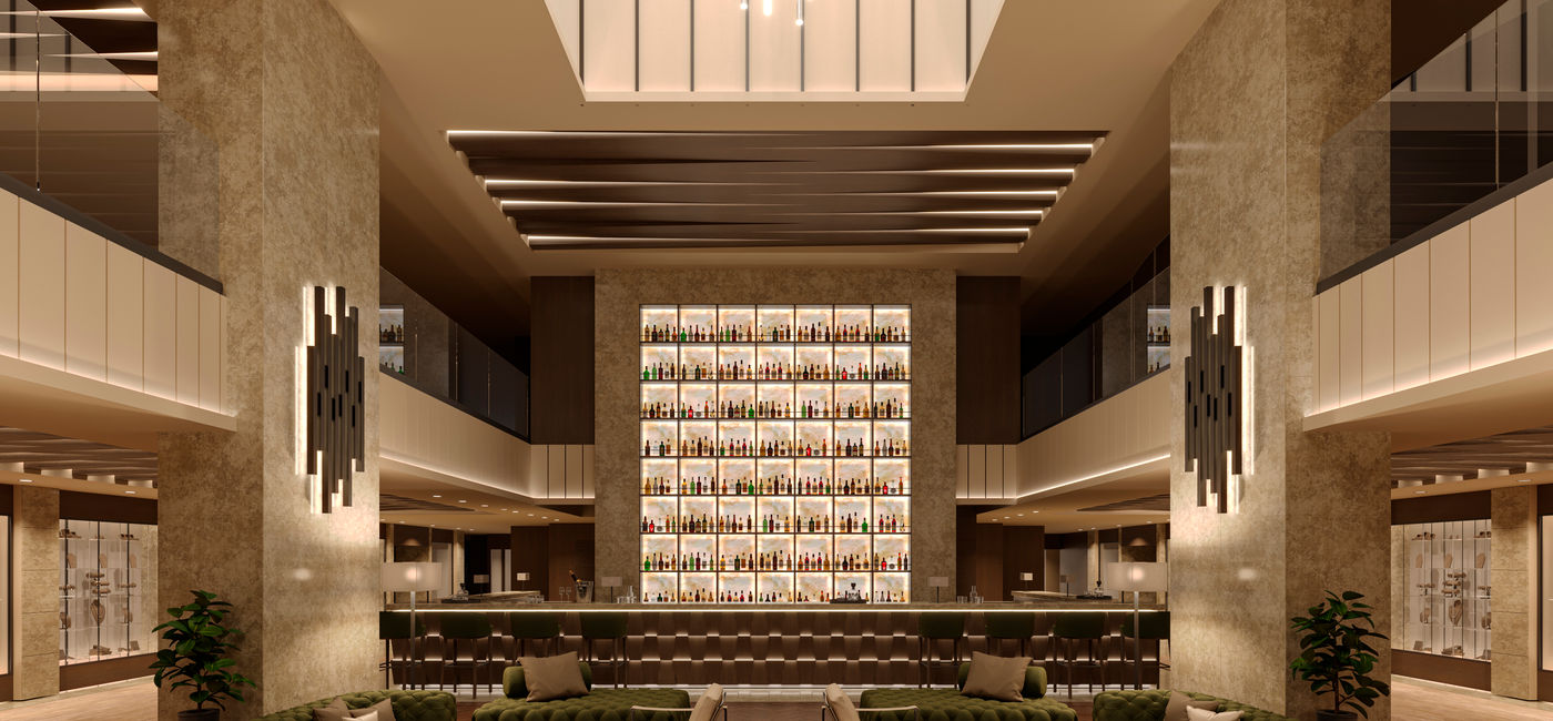 Image: The Explora I lobby and lobby bar. (Rendering via MSC Group) (Photo Credit: MSC Cruises)