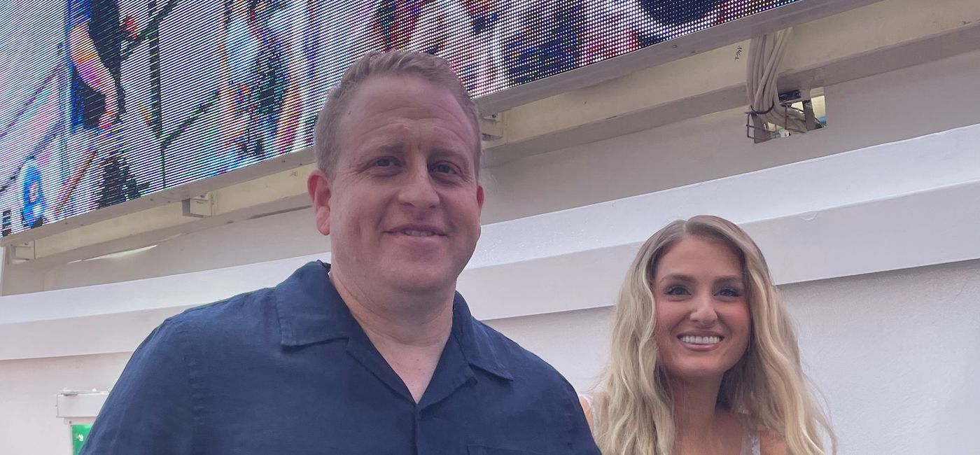 Image: Royal Caribbean Group CEO Jason Liberty with Utopia of the Seas godmother Meghan Trainor. (Photo Credit: Bruce Parkinson)