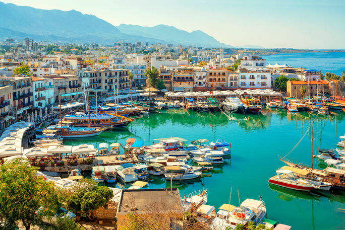 Kyrenia (Girne) old harbor on the northern coast of Cyprus.