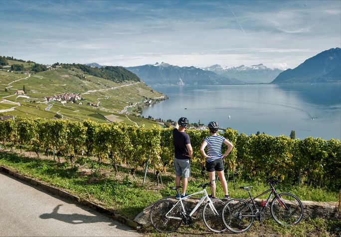 Cycling near Lake Geneva in Switzerland