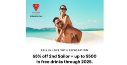 65% off your 2nd Sailor + free drinks with Virgin Voyages