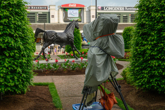 Cameras set up for the Kentucky Derby