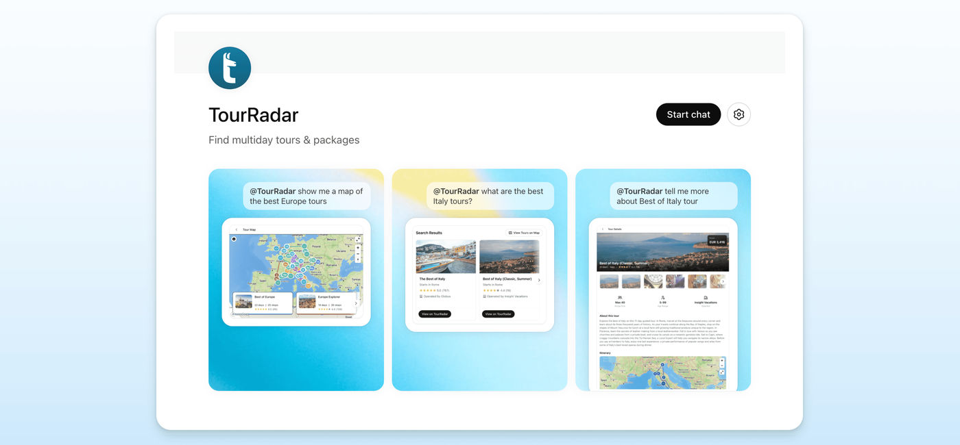 Image: TourRadar App in ChatGPT (Photo Credit: TourRadar)