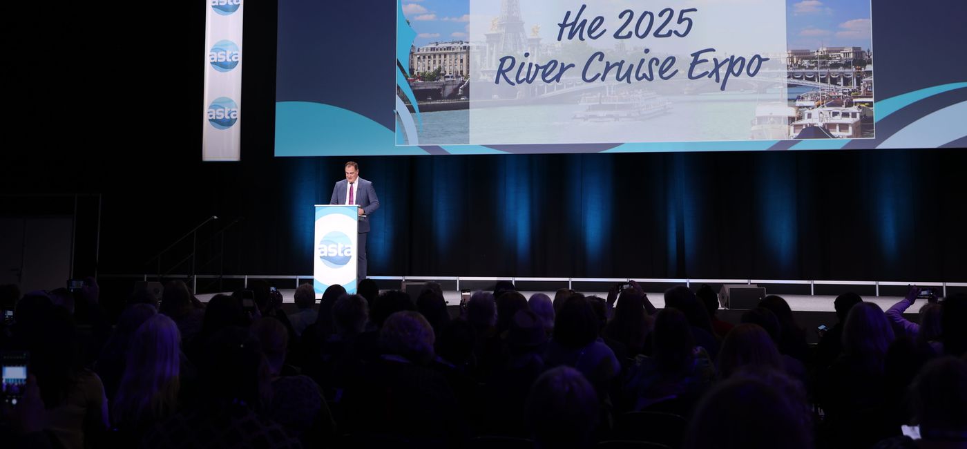 Image: Zane Kerby speaks at the 2025 ASTA River Cruise Expo (Photo Credit: ASTA)