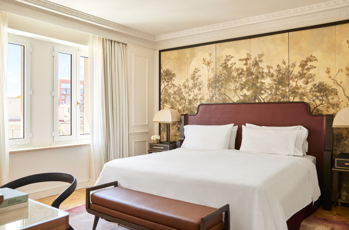 A guest room inside The Palace, a Luxury Collection Hotel in Madrid. Marriott, hotels in Madrid, Luxury Collection, The Palace