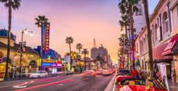 Hollywood Boulevard in Los Angeles at dusk