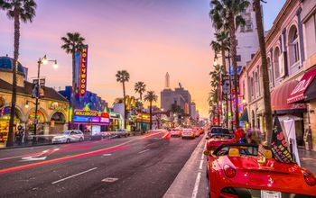 Hollywood Boulevard in Los Angeles at dusk