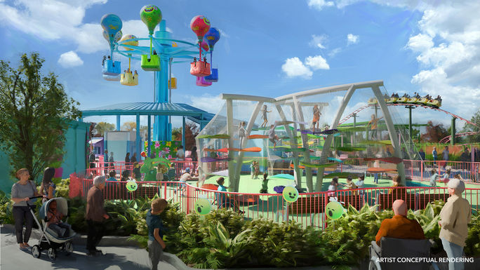 A rendering of DreamWorks' TrollsFest at the upcoming Universal Kids Resort in Texas.