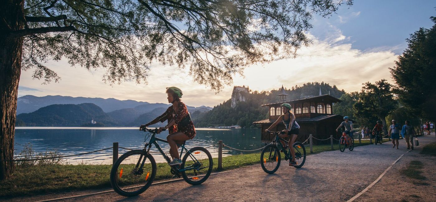 Image: Cycling with Intrepid Travel by Lake Bled, Slovenia (Photo Credit: Damien Raggatt/Intrepid Travel)