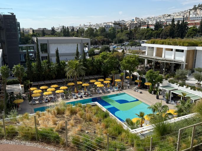 Balcony view: the city’s largest hotel pool at Conrad Athens The Ilisian.