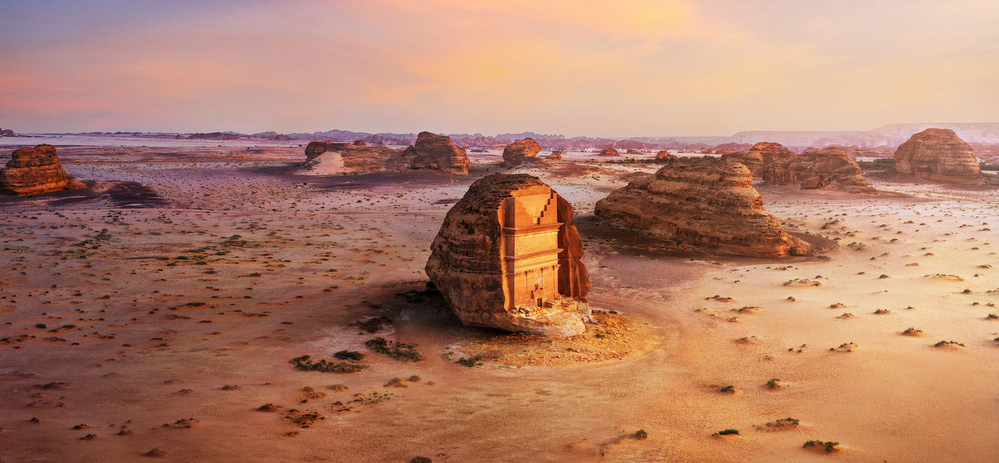 Image: Aerial view of Hegra in AlUla. (photo courtesy of Saudi Tourism Authority)