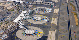 Aerial view of EWR Terminal B and C aprons.