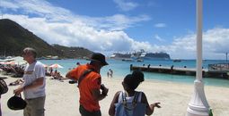 St. Maarten shoreline with the cruise ship port in the distance.