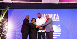 From left, Jamaica’s Director of Tourism, Donovan White; Hon. Olivia Grange, Minister of Culture, Gender, Sports and Entertainment; Hon. Usain Bolt; and Hon. Edmund Bartlett, Minister of Tourism.