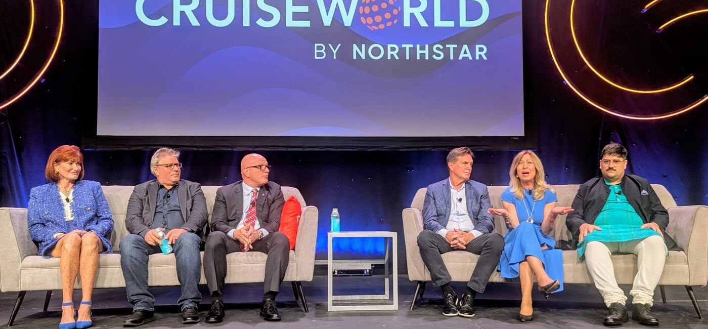 Image: River cruise panelists at CruiseWorld (Photo Credit: Claudette Covey)