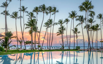 Caribbean Sea views over the main pool at Club Med Michés Playa Esmeralda, Dominican Republic.