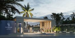 Cas en Bas Beach Resort gatehouse.