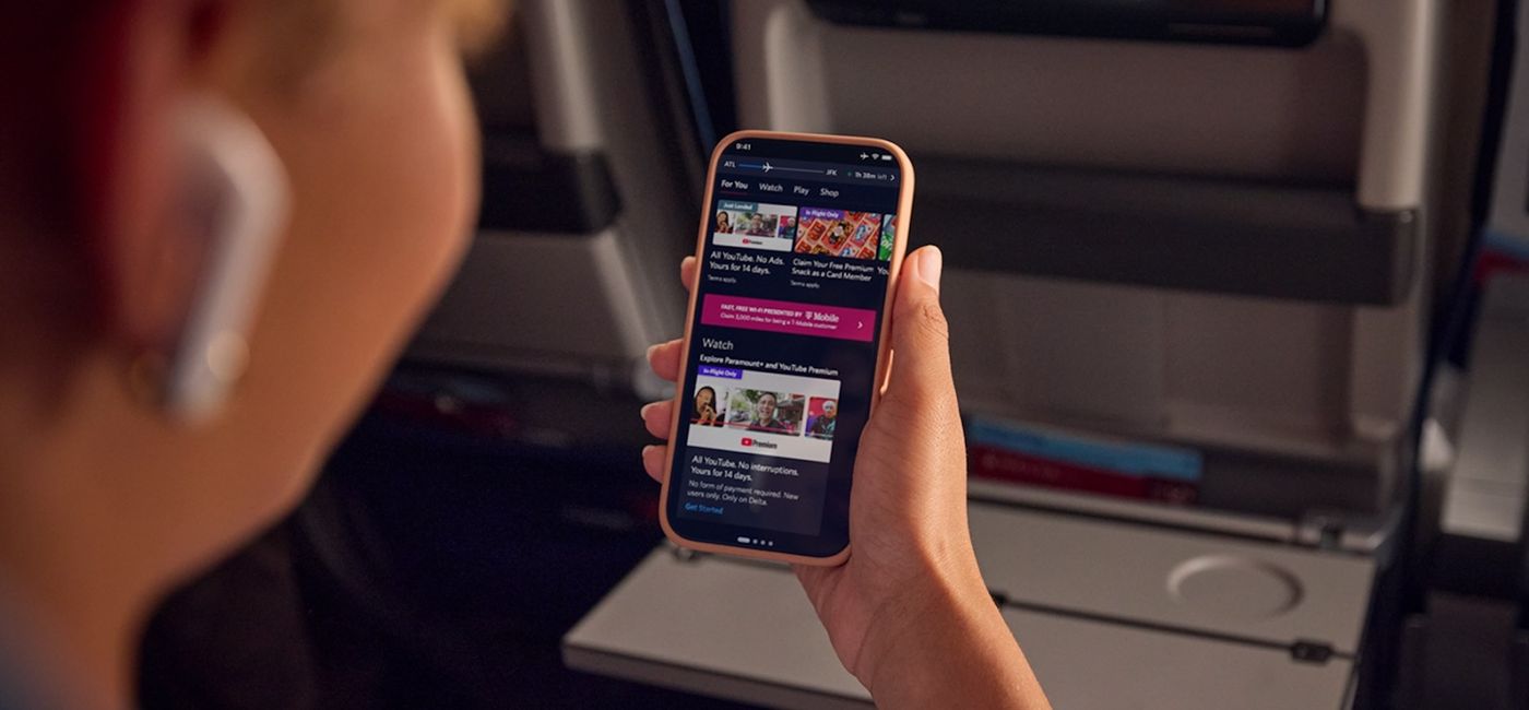 Image: Passengers can access YouTube via Delta Sync Wi-Fi. (Source: Delta Air Lines)