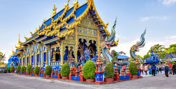 Main Blue Chapel of Wat Rong Suea Ten Temple, Chiangrai, Thailand.