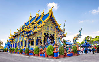 Main Blue Chapel of Wat Rong Suea Ten Temple, Chiangrai, Thailand.