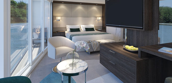 Guests will be able to choose from 12 balcony suites and 67 exterior cabins, most with drop-down panoramic windows
