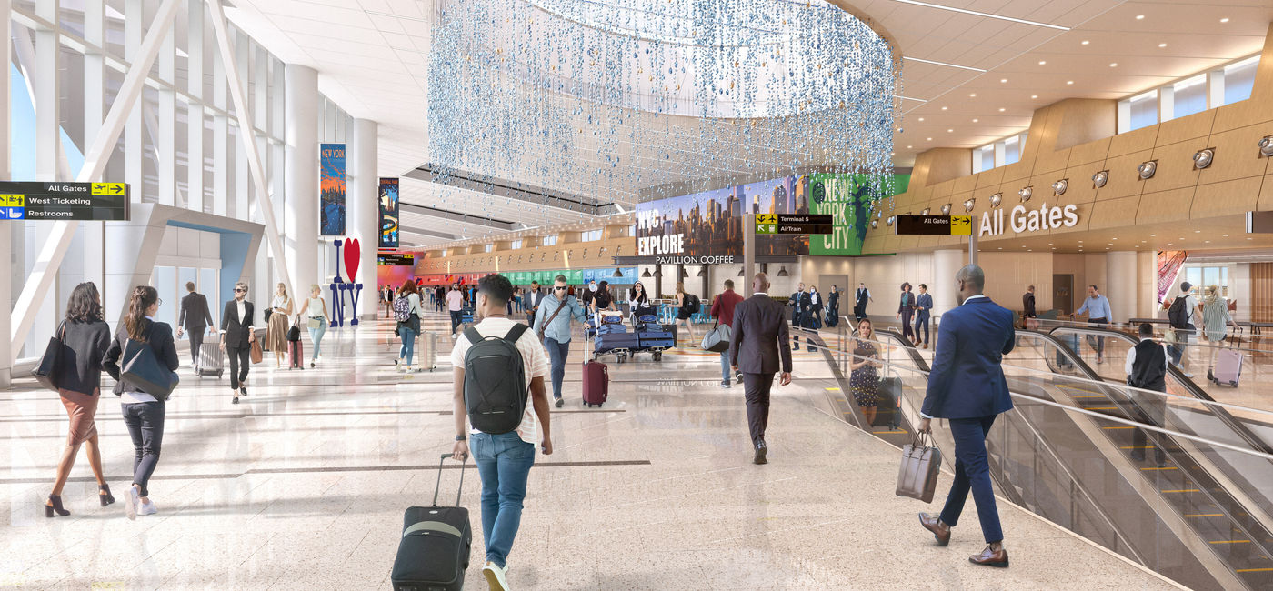 Image: Rendering of the future JFK Terminal 6 check-in hall. (Photo Credit: Frontier Airlines)