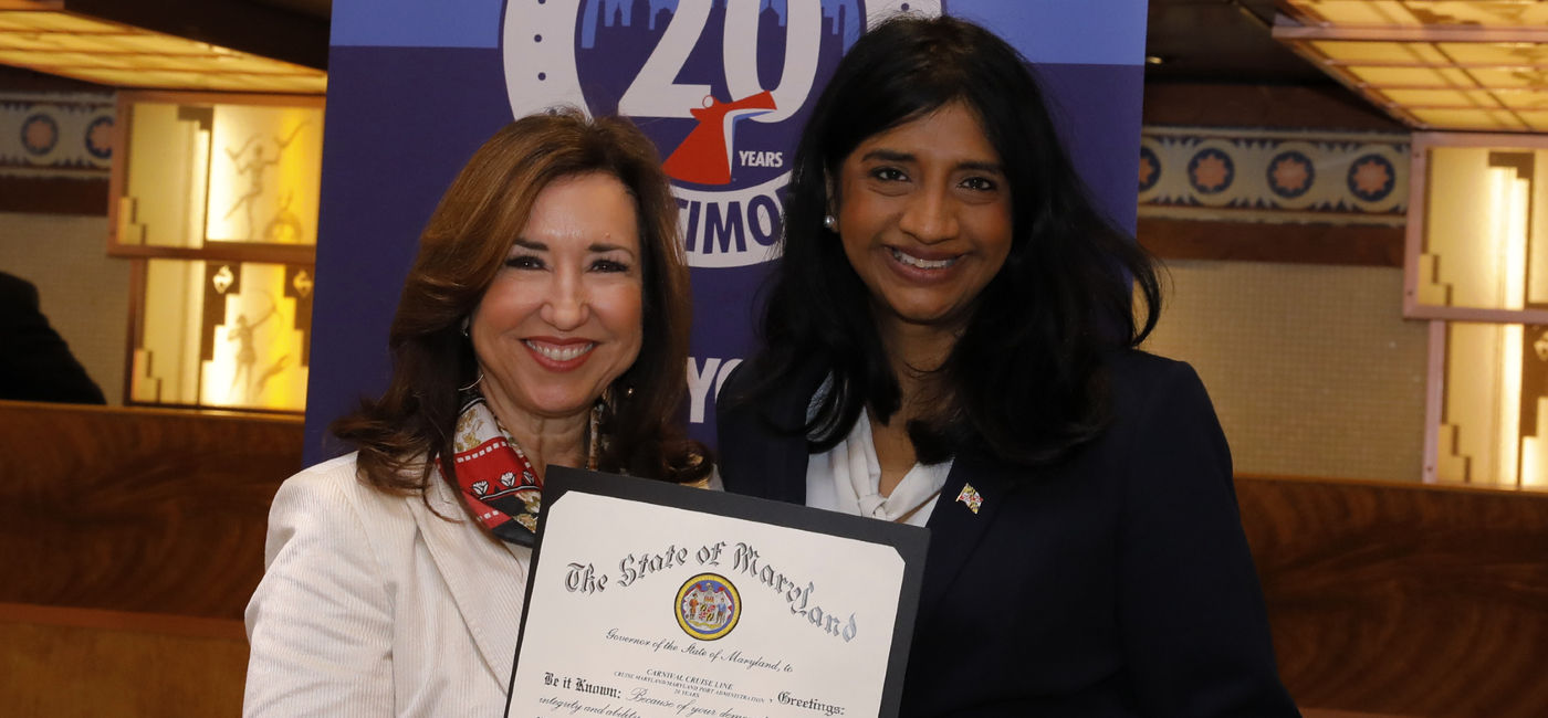 Image: Maryland Lt. Gov. Aruna Miller and Carnival President Christine Duffy. (Photo Credit: Carnival Corporation Media)