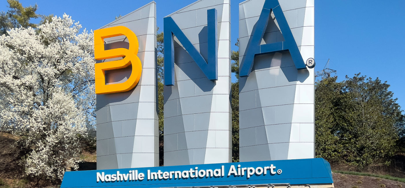 Image: The sign at Nashville International Airport (BNA). (Photo Credit: Joseph Hendrickson / Adobe Stock)