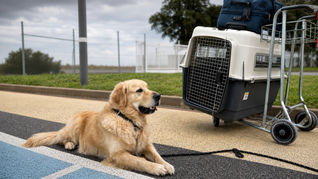 Bailey, the golden retriever whose own travels inspired MyDogCanFly.com
