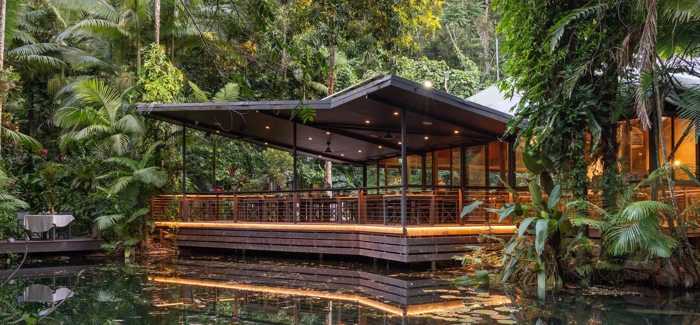 Image: Daintree Ecolodge's eating area, one of Intrepid Travel's new Stay Intrepid accommodation rentals. (Photo Credit: Intrepid Travel)