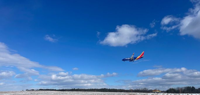 Southwest Airlines plane landing at Baltimore/Washington International Airport