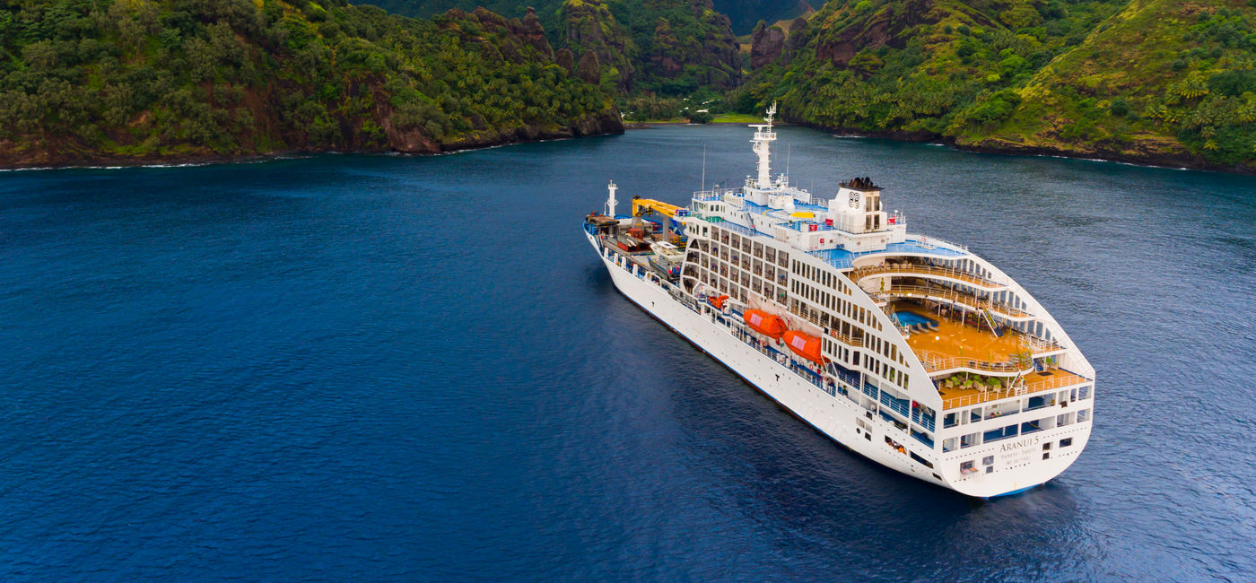Image: The Aranui 5 in Fatu Hiva (Photo Credit: Aranui Cruises)